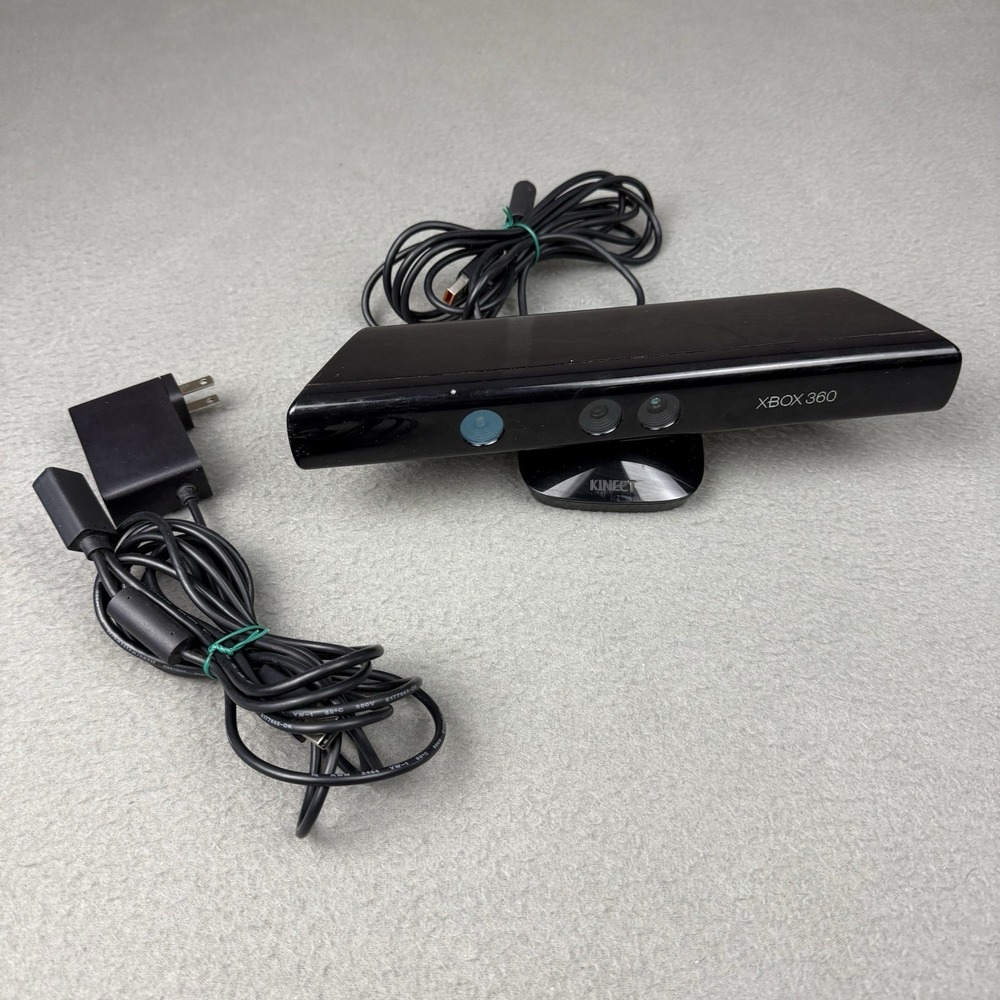 Microsoft Xbox 360 Kinect Black 1414 With Power Adapter Supply TESTED